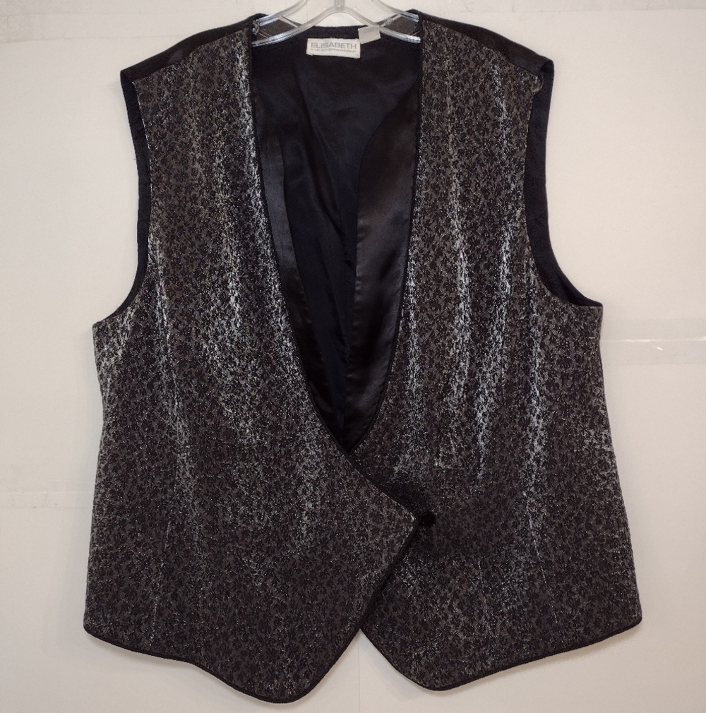 Elisabeth By Liz Claiborne Silver and Black Patterned Vest Size (18)